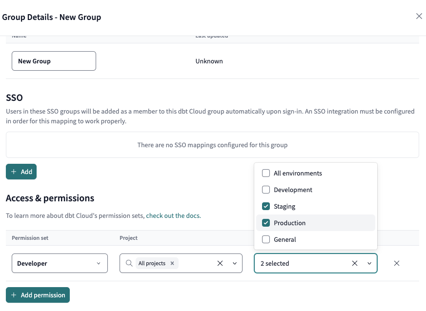 Creating a new dbt Cloud group Creating a new dbt Cloud group